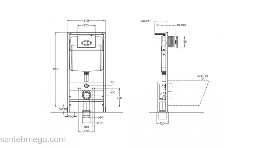 Инсталляция для подвесного унитаза с усиленными креплениями BelBagno BB025. Фото