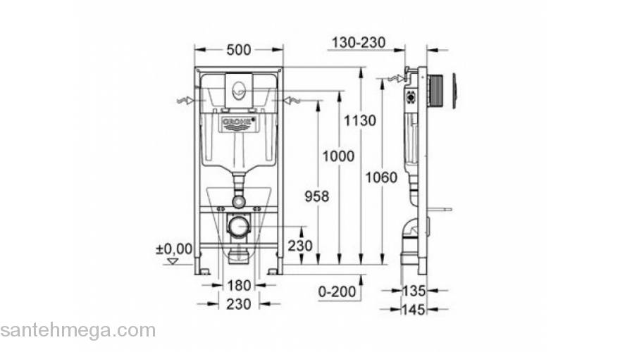 Инсталляция для подвесного унитаза GROHE Rapid SL 38584001. Фото