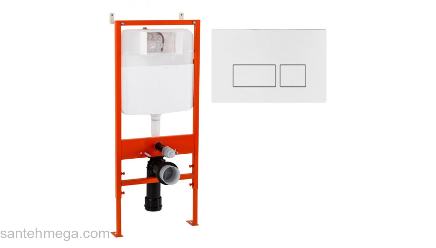 Инсталляция для подвесного унитаза BelBagno BB026/BB042BL клавиша белый глянцевый. Фото