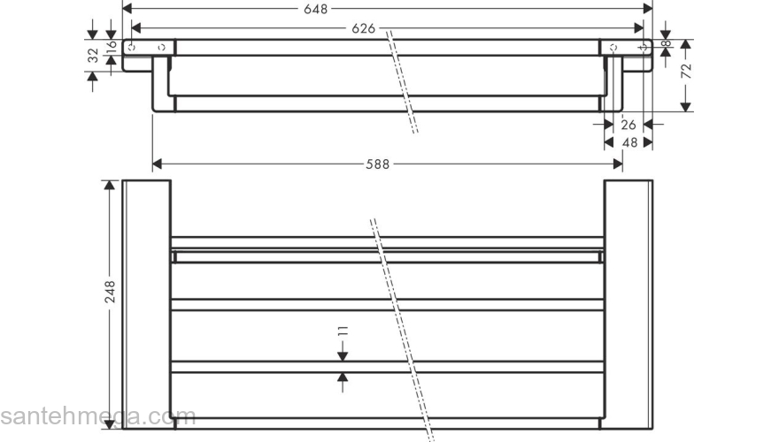 Полка для полотенец AddStoris Hansgrohe 41751670, матовый черный для ванной комнаты. Фото