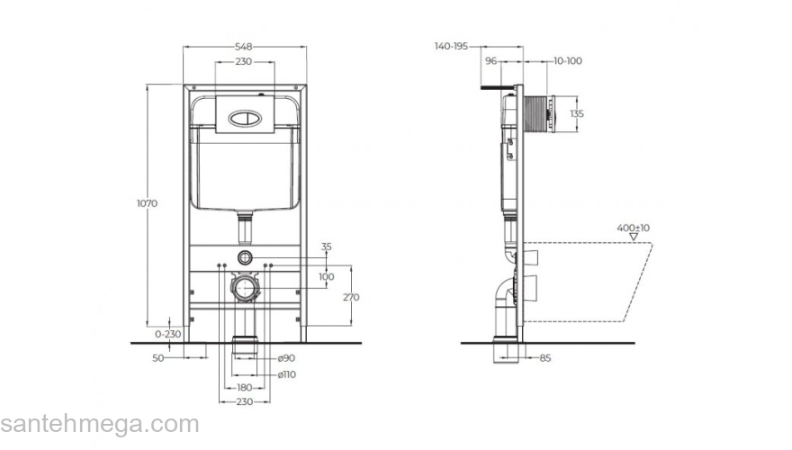 Инсталляция для подвесного унитаза BelBagno BB026/BB042BL клавиша белый глянцевый. Фото