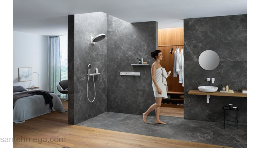 Полка Hansgrohe Rainfinity Shelf 500 26844000, хром для ванной комнаты. Фото