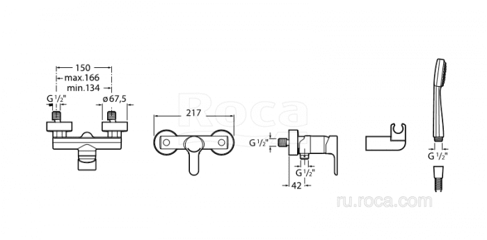 Смеситель ROCA L20 для душа A5A2009C0M. Фото